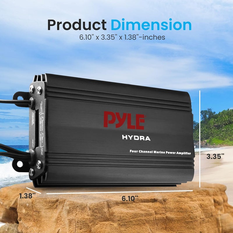 Pyle 800W 4-Channel Hydra Marine Micro Amplifier - Waterproof - GAIN Level Controls - RCA Stereo Input - 3.5mm Jack - MP3 - Volume Control - Short Protection - For Boat & Vehicle Use - PLMRMP3B - Image 3